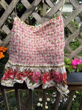 FARM Rio Pink Floral Smocked Mini Skirt with Ruffle Hem